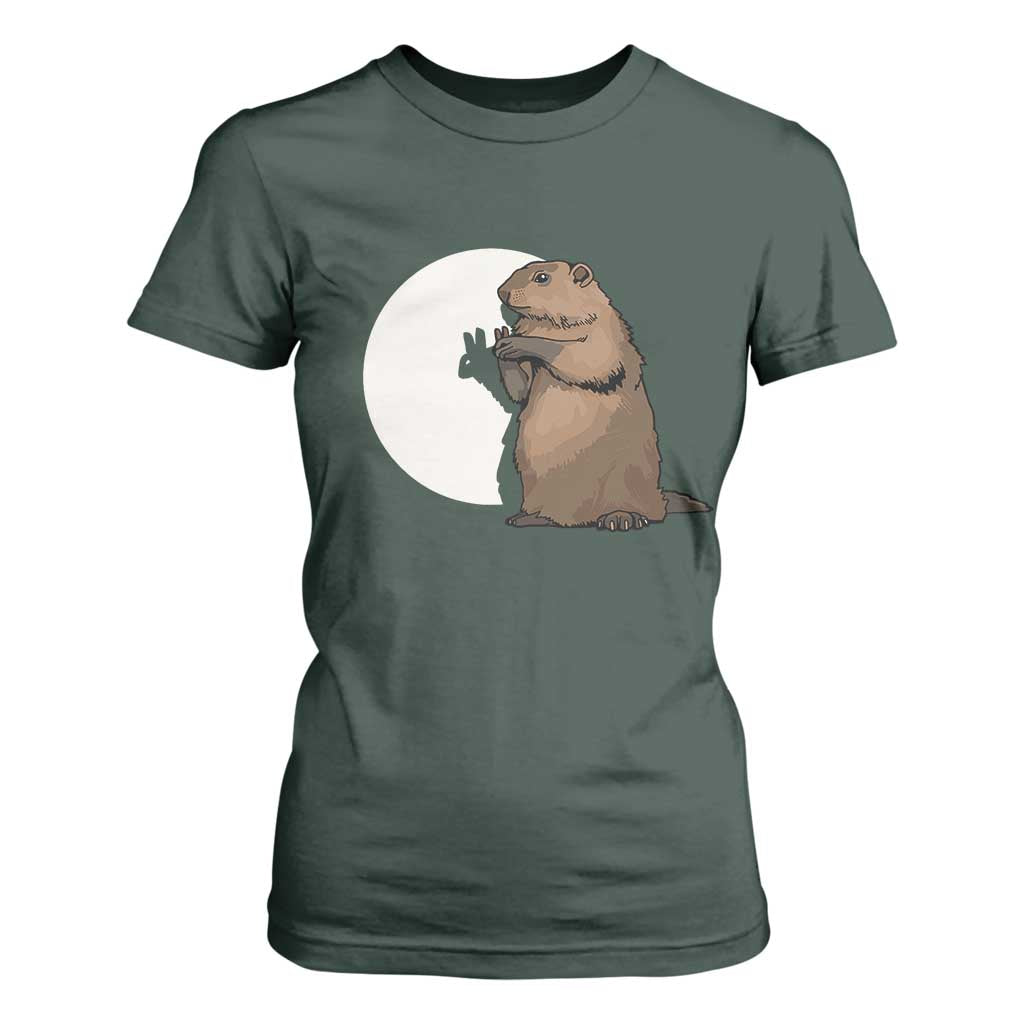 Groundhog Shadow Meteorlogy T Shirt For Women Woodchuck Puppet Funny Gift TS02 Dark Forest Green Print Your Wear
