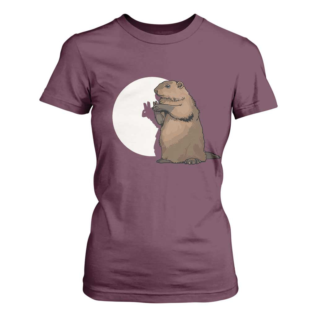 Groundhog Shadow Meteorlogy T Shirt For Women Woodchuck Puppet Funny Gift TS02 Maroon Print Your Wear