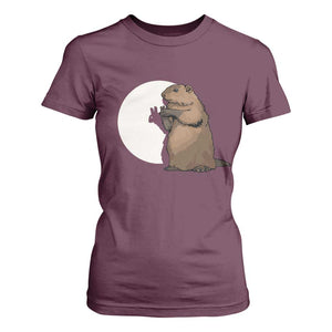 Groundhog Shadow Meteorlogy T Shirt For Women Woodchuck Puppet Funny Gift TS02 Maroon Print Your Wear