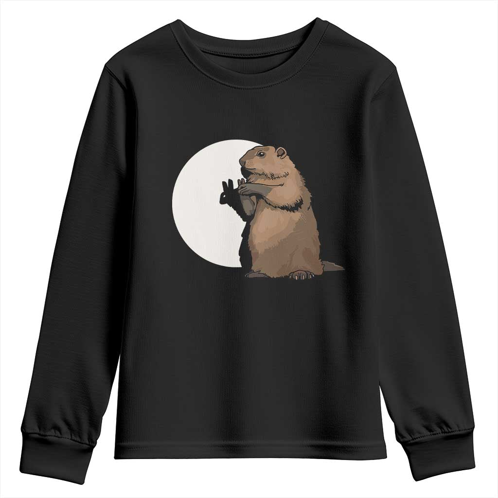 Groundhog Shadow Meteorlogy Youth Sweatshirt Woodchuck Puppet Funny Gift TS02 Black Print Your Wear