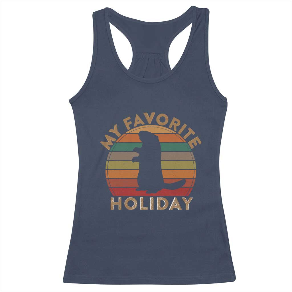 Groundhog Day Racerback Tank Top My Favorite Holiday Ground Hog Shadow Retro Sunset TS02 Navy Print Your Wear