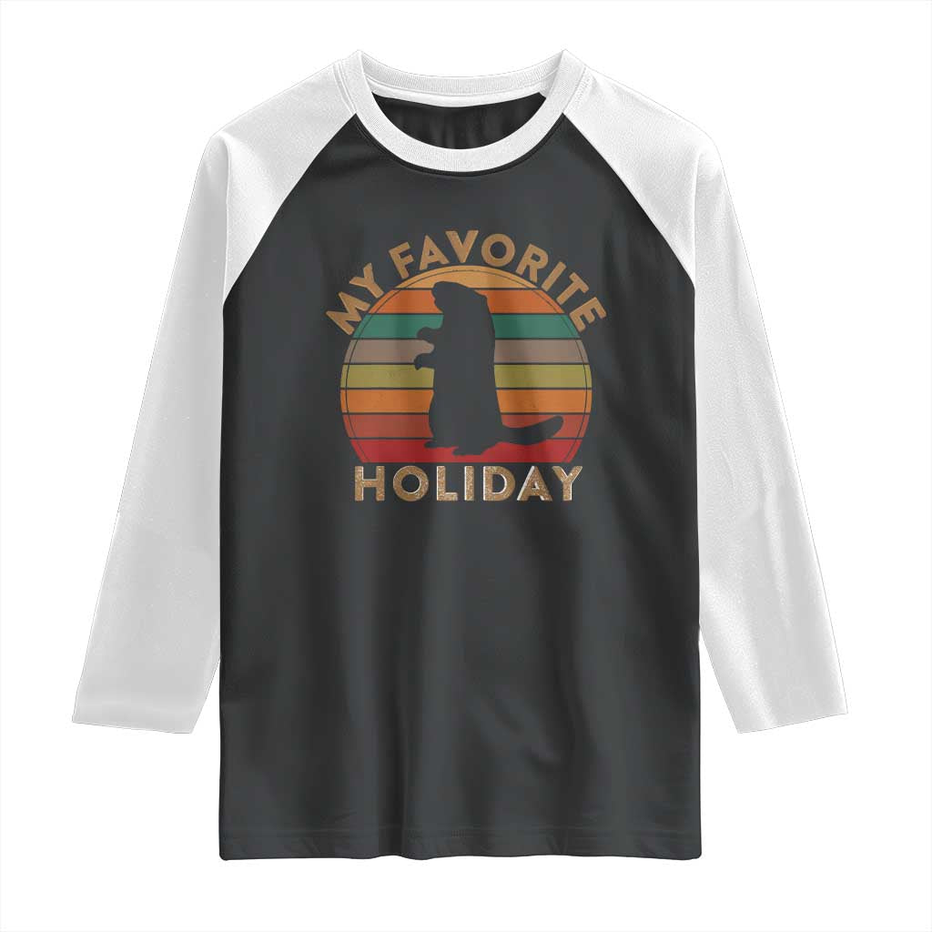 Groundhog Day Raglan Shirt My Favorite Holiday Ground Hog Shadow Retro Sunset TS02 Black White Print Your Wear