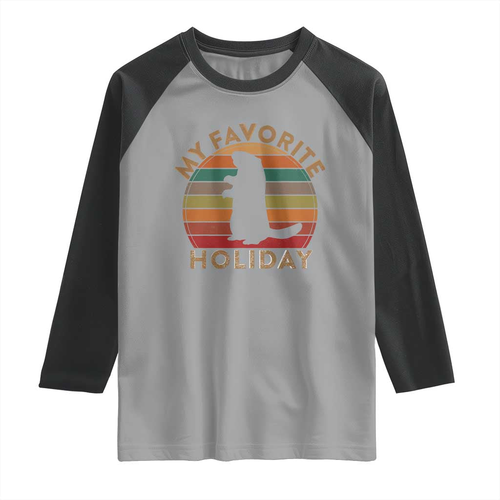 Groundhog Day Raglan Shirt My Favorite Holiday Ground Hog Shadow Retro Sunset TS02 Sport Gray Black Print Your Wear