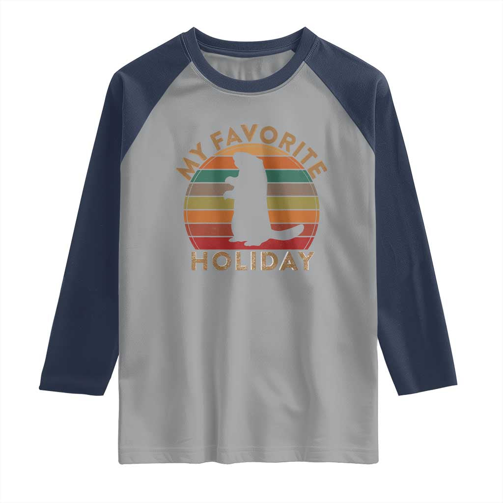 Groundhog Day Raglan Shirt My Favorite Holiday Ground Hog Shadow Retro Sunset TS02 Sport Gray Navy Print Your Wear