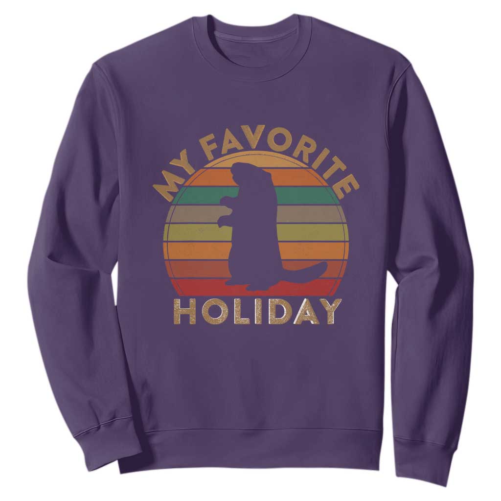 Groundhog Day Sweatshirt My Favorite Holiday Ground Hog Shadow Retro Sunset TS02 Purple Print Your Wear