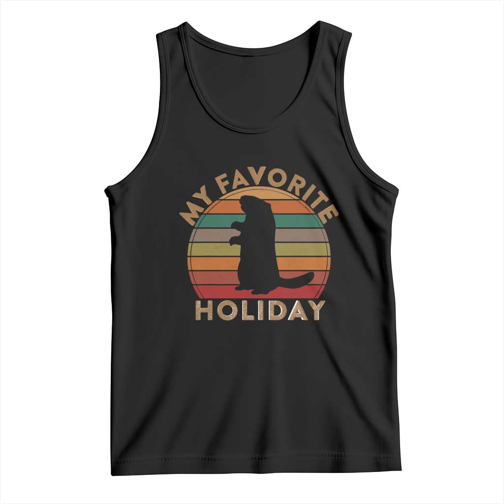 Groundhog Day Tank Top My Favorite Holiday Ground Hog Shadow Retro Sunset TS02 Black Print Your Wear