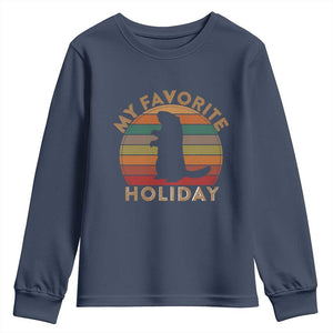 Groundhog Day Youth Sweatshirt My Favorite Holiday Ground Hog Shadow Retro Sunset TS02 Navy Print Your Wear