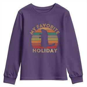 Groundhog Day Youth Sweatshirt My Favorite Holiday Ground Hog Shadow Retro Sunset TS02 Purple Print Your Wear