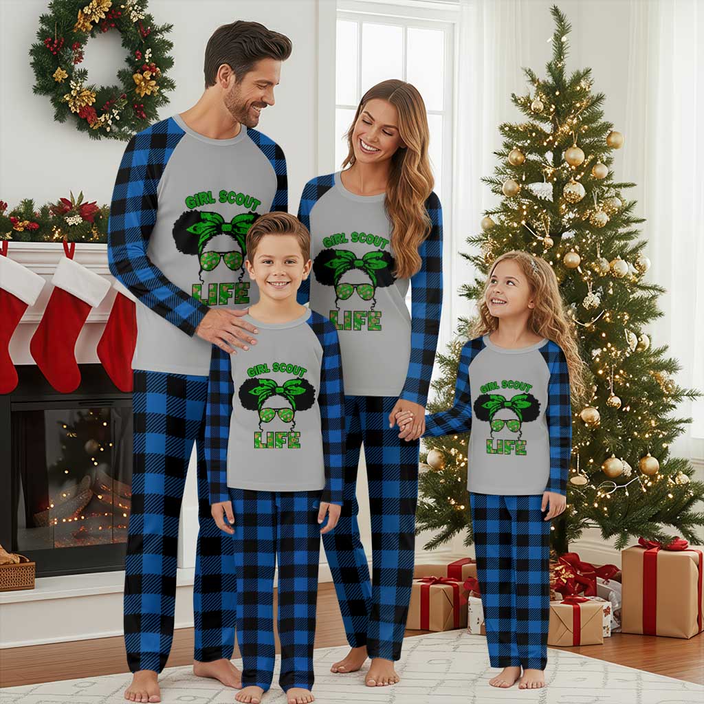 Scout Girl Cookie Dealer Plaid Pajama Set Troop Leader Little Messy Bun TS02 Blue Plaid Print Your Wear
