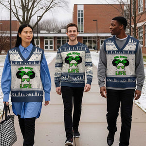 Scout Girl Cookie Dealer V-Neck Knit Sweater Vest Troop Leader Little Messy Bun TS02 Beige Navy Print Your Wear