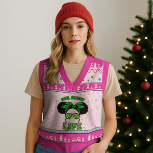 Scout Girl Cookie Dealer V-Neck Knit Sweater Vest Troop Leader Little Messy Bun TS02 Hot Pink Print Your Wear