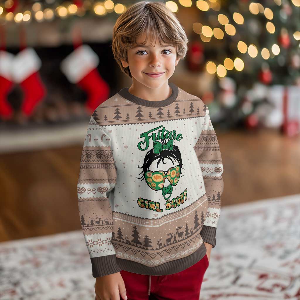 Scout Girl Cookie Dealer Ugly Christmas Sweater Troop Leader Kidlife Little Bun TS02 Mocha Mousse Print Your Wear