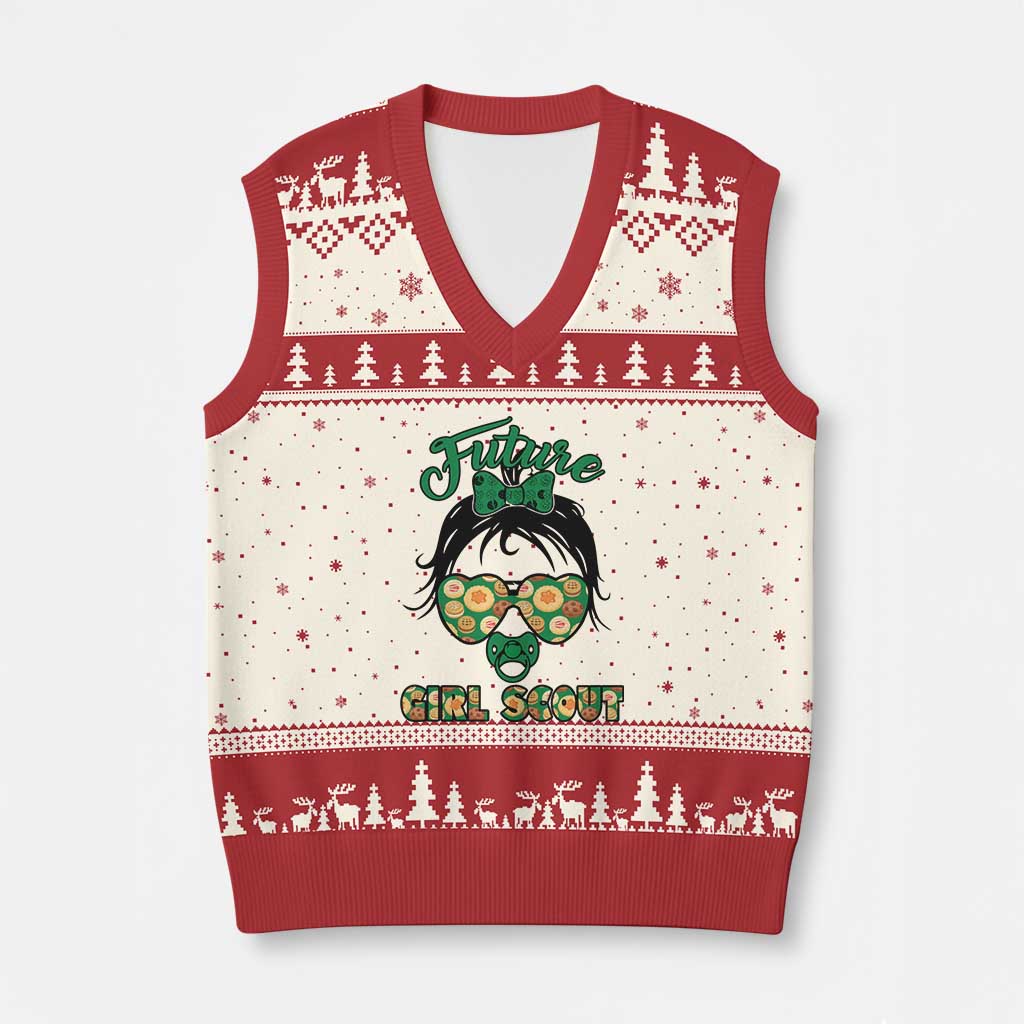Scout Girl Cookie Dealer V-Neck Knit Sweater Vest Troop Leader Kidlife Little Bun TS02 Beige Red Print Your Wear