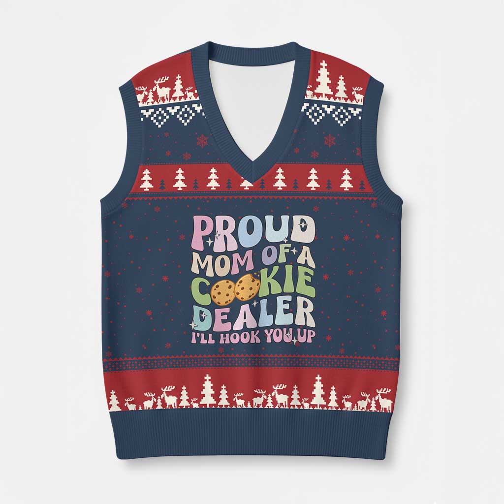 Scout Girl Mom V-Neck Knit Sweater Vest Proud Mom Of A Cookie Dealer Troop Leader Family Matching TS02 Navy Red Print Your Wear