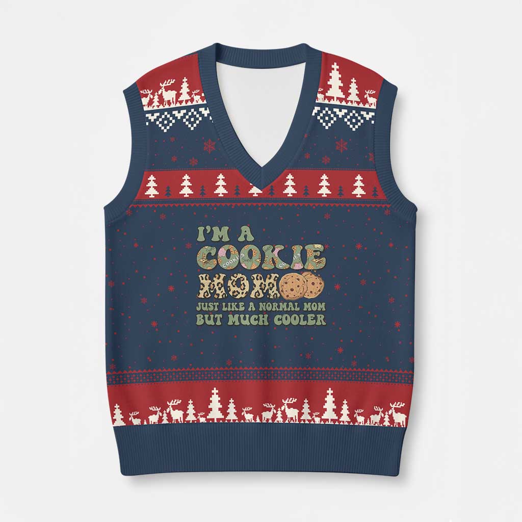 Funny Scout Girl Mom V-Neck Knit Sweater Vest I'm A Cookie Mom Cookie Dealer Troop Leader TS02 Navy Red Print Your Wear