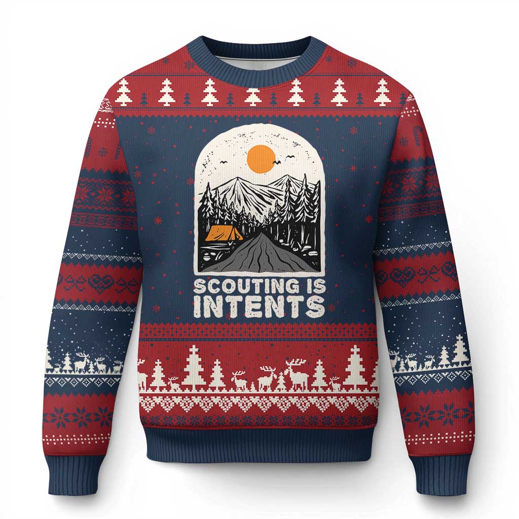 Funny Camping Is Intent Ugly Christmas Sweater For Camper Hiking Outdoors Adventure Lover TS02 Navy Red Print Your Wear