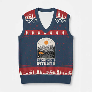Funny Camping Is Intent V-Neck Knit Sweater Vest For Camper Hiking Outdoors Adventure Lover TS02 Navy Red Print Your Wear