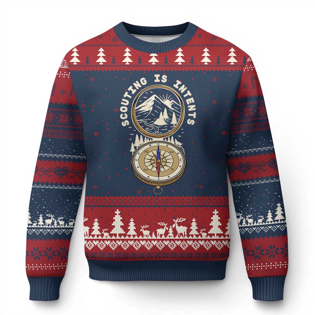 Funny Scout Camping Ugly Christmas Sweater Scouting Is Intents Compass Camper Hiking Outdoors Adventure TS02 Navy Red Print Your Wear