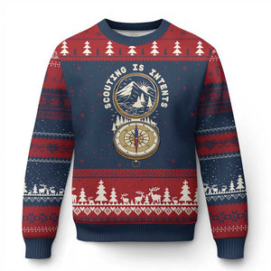 Funny Scout Camping Ugly Christmas Sweater Scouting Is Intents Compass Camper Hiking Outdoors Adventure TS02 Navy Red Print Your Wear