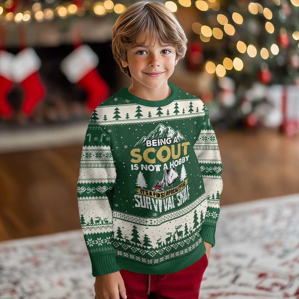 Funny Scout Ugly Christmas Sweater Being A Scout Is Not A Hobby It's A Survial Skill Scouting TS02 Forest Green Beige Print Your Wear
