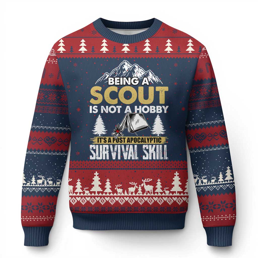 Funny Scout Ugly Christmas Sweater Being A Scout Is Not A Hobby It's A Survial Skill Scouting TS02 Navy Red Print Your Wear