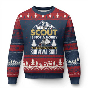 Funny Scout Ugly Christmas Sweater Being A Scout Is Not A Hobby It's A Survial Skill Scouting TS02 Navy Red Print Your Wear
