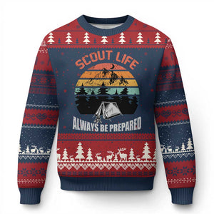 Scout Camping Ugly Christmas Sweater Scout Camping Always Be Prepared Hiking Camping Outdoors Troop Leader TS02 Navy Red Print Your Wear