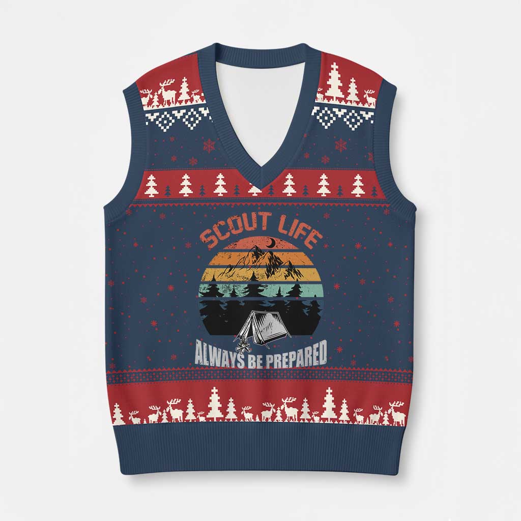 Scout Camping V-Neck Knit Sweater Vest Scout Camping Always Be Prepared Hiking Camping Outdoors Troop Leader TS02 Navy Red Print Your Wear