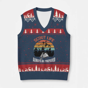 Scout Camping V-Neck Knit Sweater Vest Scout Camping Always Be Prepared Hiking Camping Outdoors Troop Leader TS02 Navy Red Print Your Wear