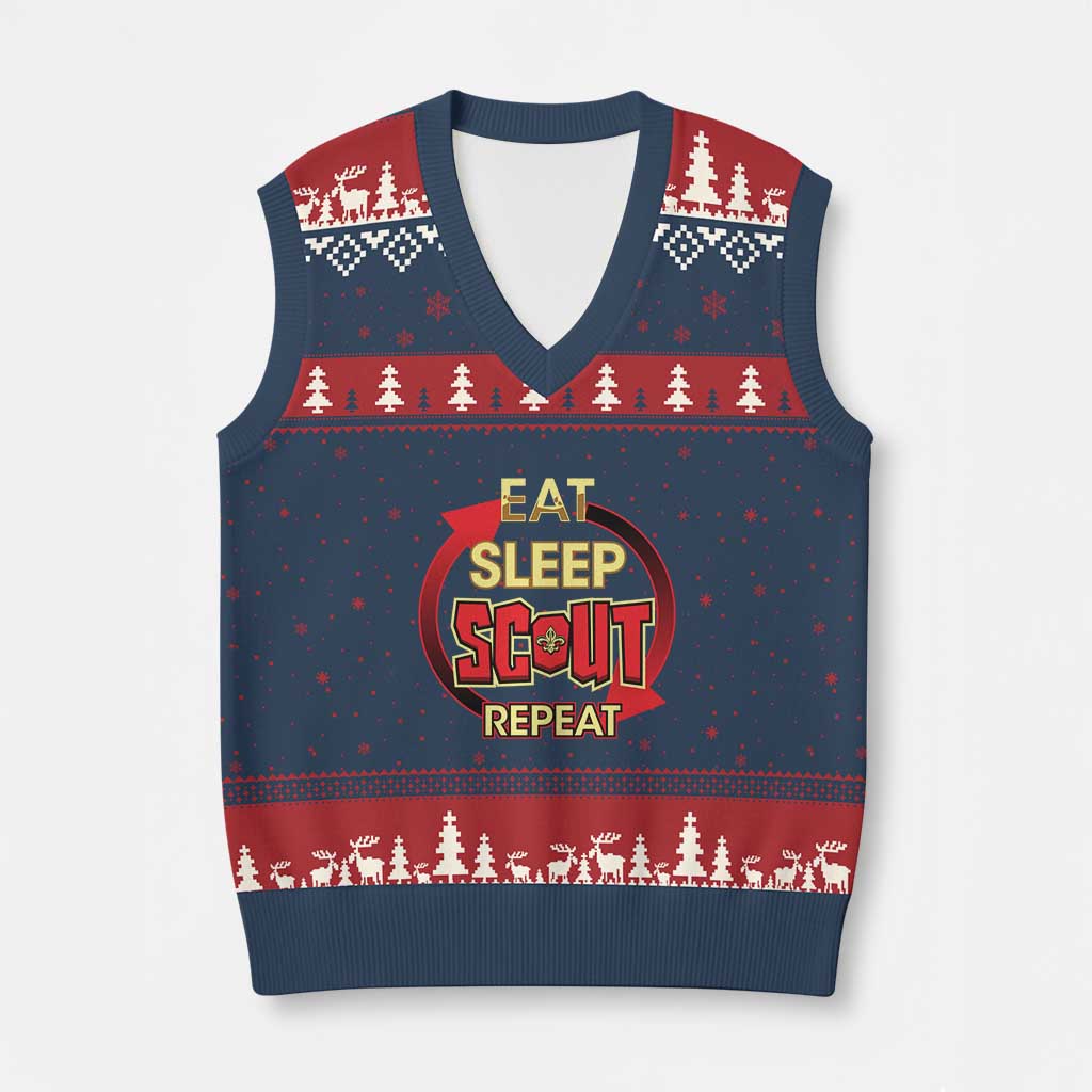 Funny Scout V-Neck Knit Sweater Vest Eat Sleep Scout Repeat Scouting Lovers Camping Hiking Outdoors TS02 Navy Red Print Your Wear