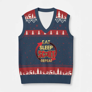 Funny Scout V-Neck Knit Sweater Vest Eat Sleep Scout Repeat Scouting Lovers Camping Hiking Outdoors TS02 Navy Red Print Your Wear