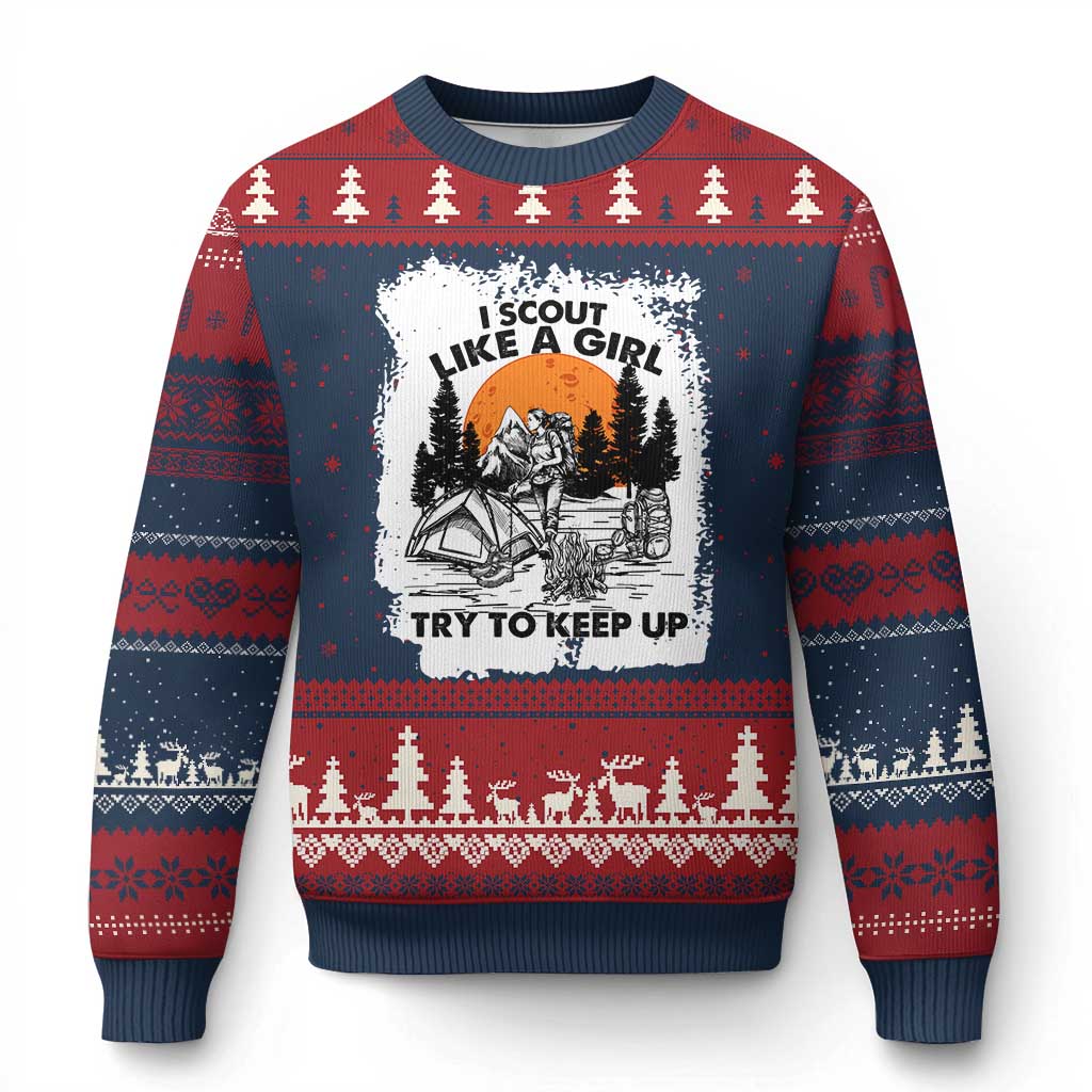 Scout Girl Ugly Christmas Sweater I Scout Like A Girl Try To Keep Up Hiking Camping Scouting Lovers TS02 Navy Red Print Your Wear