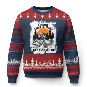Scout Girl Ugly Christmas Sweater I Scout Like A Girl Try To Keep Up Hiking Camping Scouting Lovers TS02 Navy Red Print Your Wear