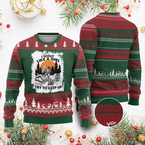Scout Girl Ugly Christmas Sweater I Scout Like A Girl Try To Keep Up Hiking Camping Scouting Lovers TS02 Red Green Print Your Wear