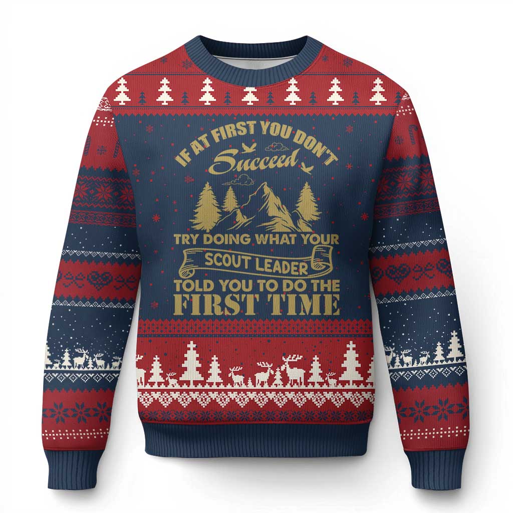 Funny Scouting Adventure Ugly Christmas Sweater Doing What Your Scout Leader Told You To Do Camping Outdoors TS02 Navy Red Print Your Wear