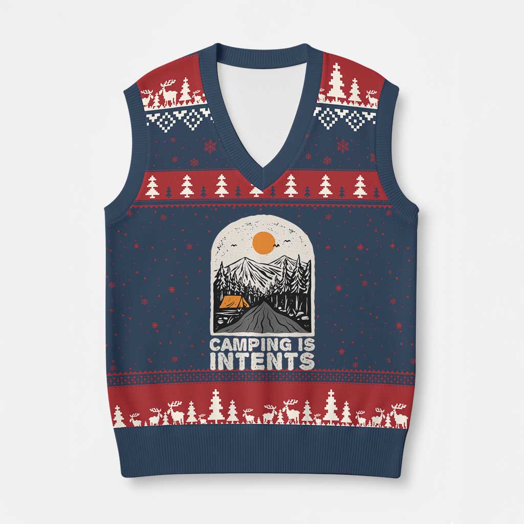 Funny Scout Camping V-Neck Knit Sweater Vest Camping Is Intents Hiking Outdoors Adventure TS02 Navy Red Print Your Wear