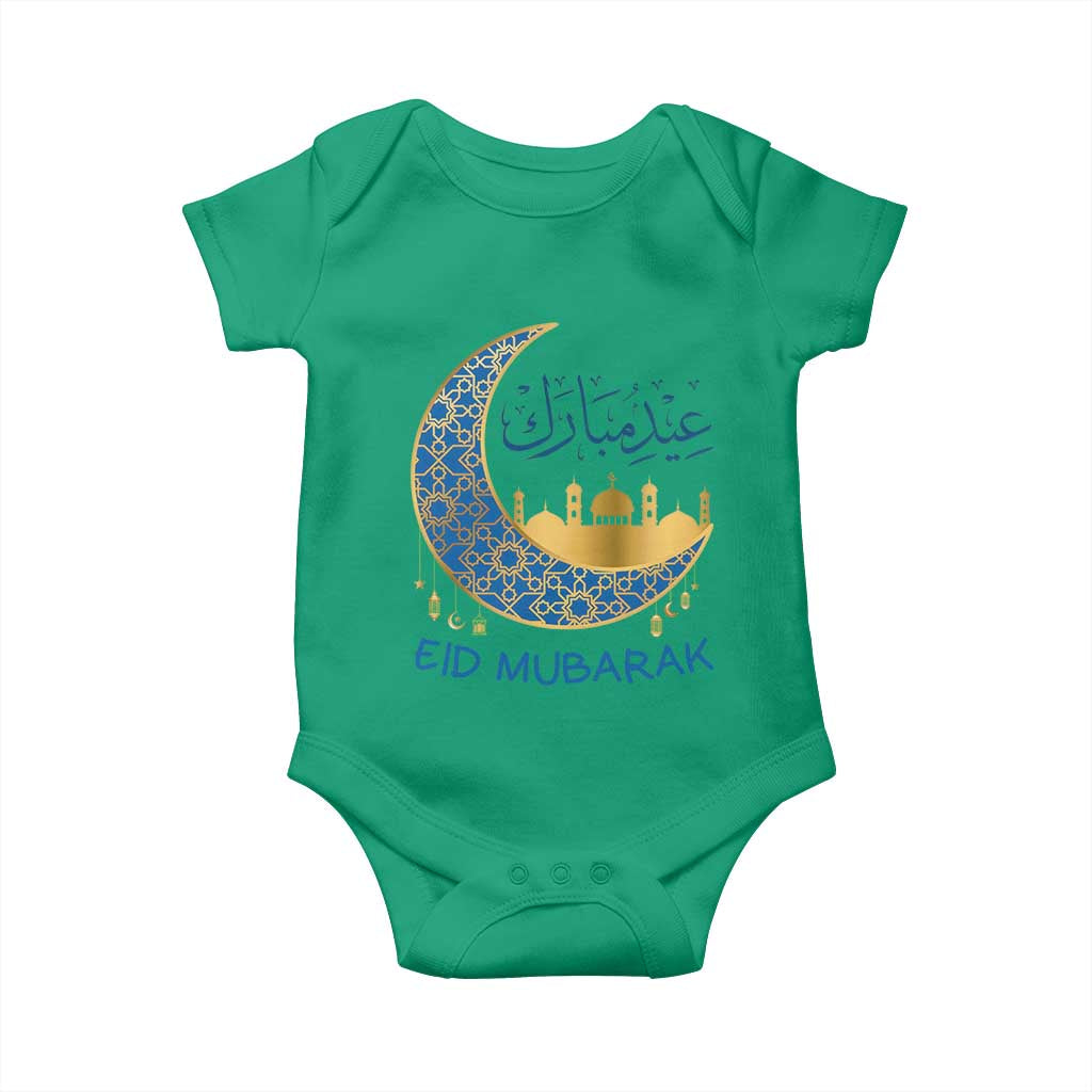 Eid Mubarak Crescent Moon Mosque Baby Onesie Arabic Calligraphy Islamic Celebration Gift TS02 Irish Green Print Your Wear
