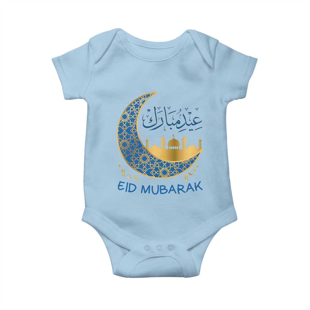 Eid Mubarak Crescent Moon Mosque Baby Onesie Arabic Calligraphy Islamic Celebration Gift TS02 Light Blue Print Your Wear