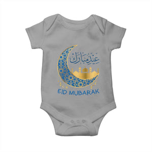 Eid Mubarak Crescent Moon Mosque Baby Onesie Arabic Calligraphy Islamic Celebration Gift TS02 Sport Gray Print Your Wear