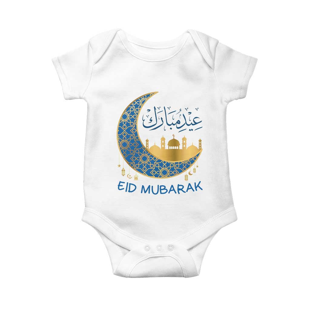 Eid Mubarak Crescent Moon Mosque Baby Onesie Arabic Calligraphy Islamic Celebration Gift TS02 White Print Your Wear