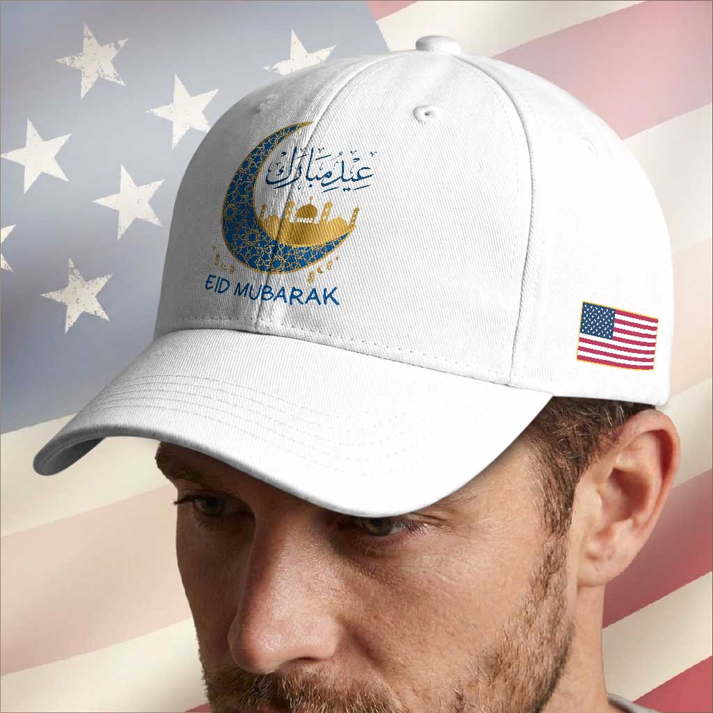 Eid Mubarak Crescent Moon Mosque Baseball Cap Arabic Calligraphy Islamic Celebration Gift