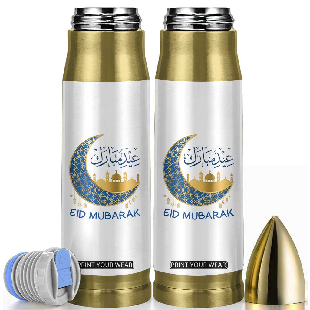 Eid Mubarak Crescent Moon Mosque Bullet Tumbler Arabic Calligraphy Islamic Celebration Gift TS02 White Print Your Wear