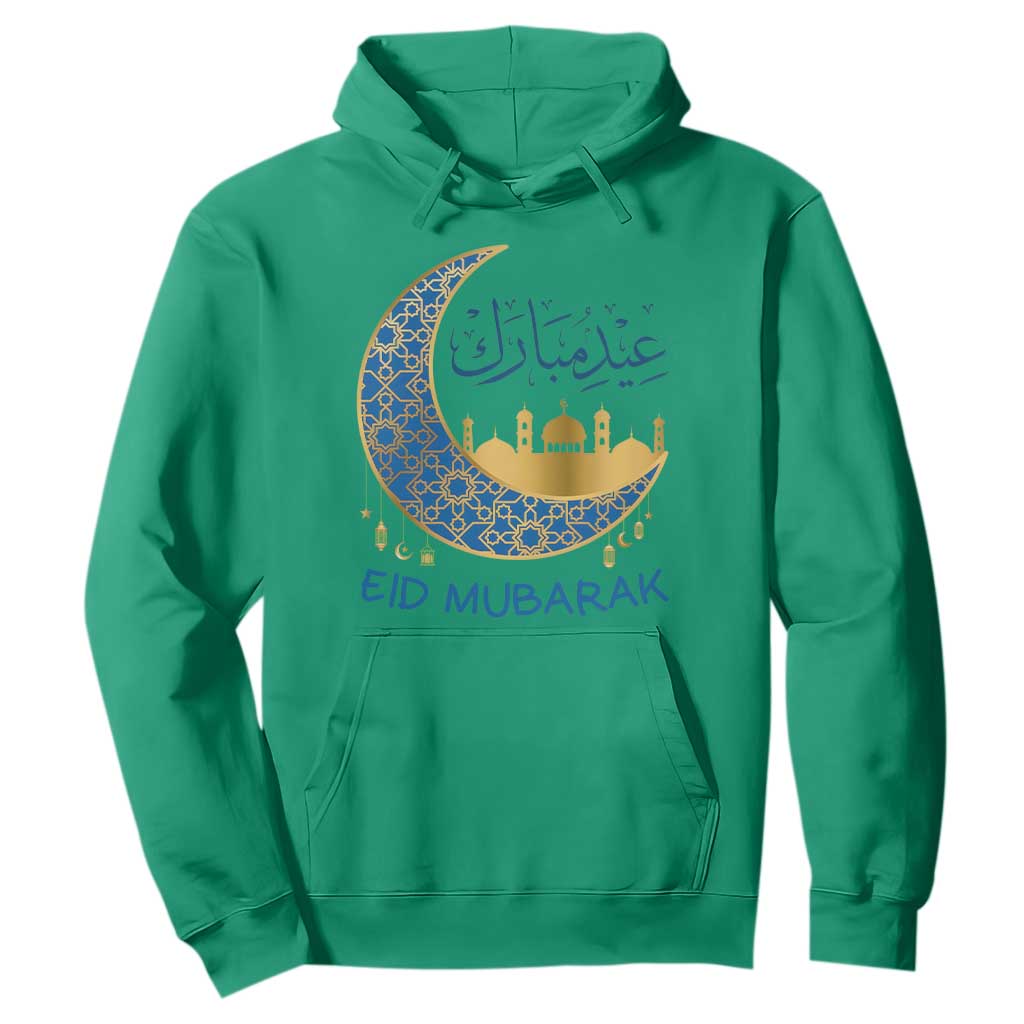 Eid Mubarak Crescent Moon Mosque Hoodie Arabic Calligraphy Islamic Celebration Gift TS02 Irish Green Print Your Wear