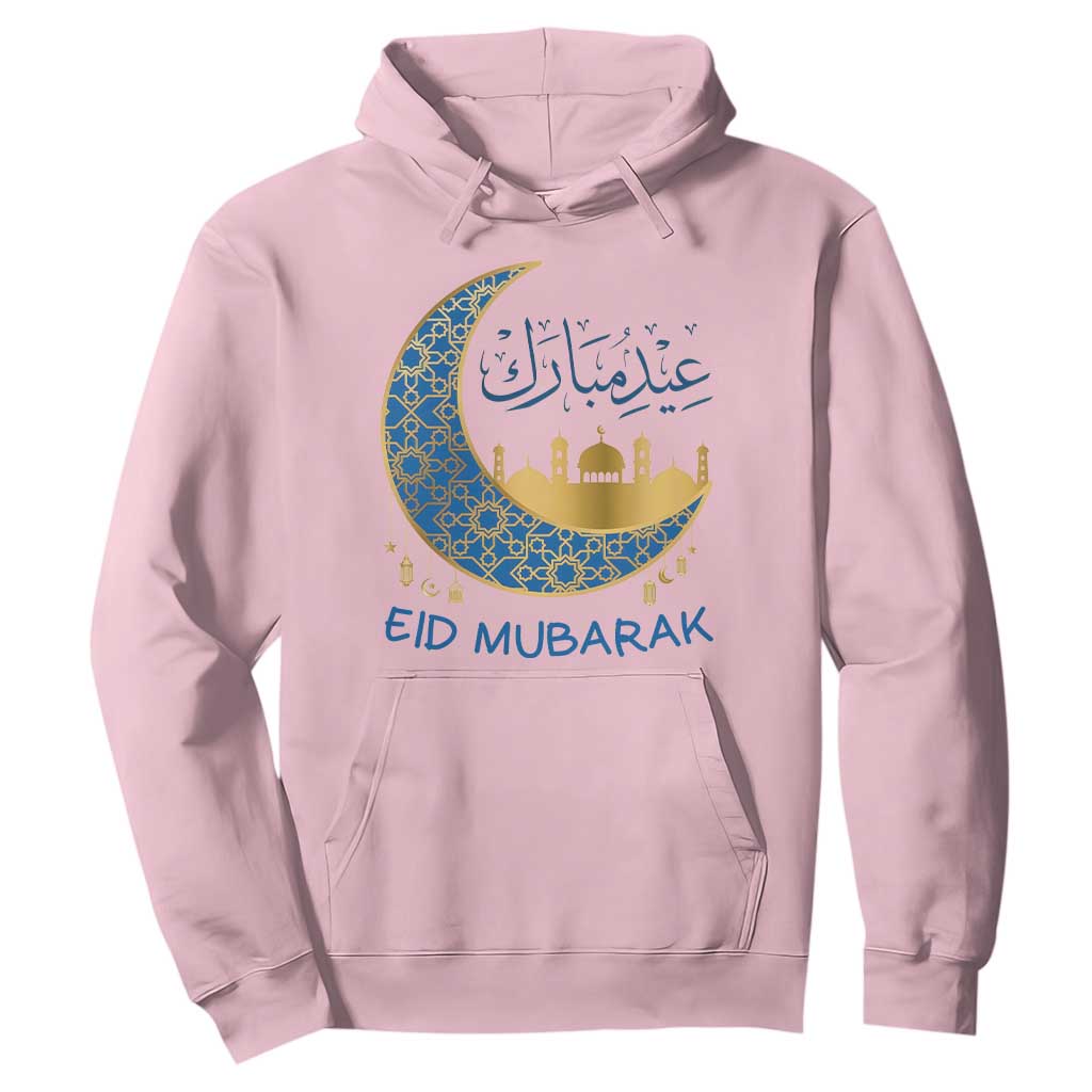 Eid Mubarak Crescent Moon Mosque Hoodie Arabic Calligraphy Islamic Celebration Gift TS02 Light Pink Print Your Wear