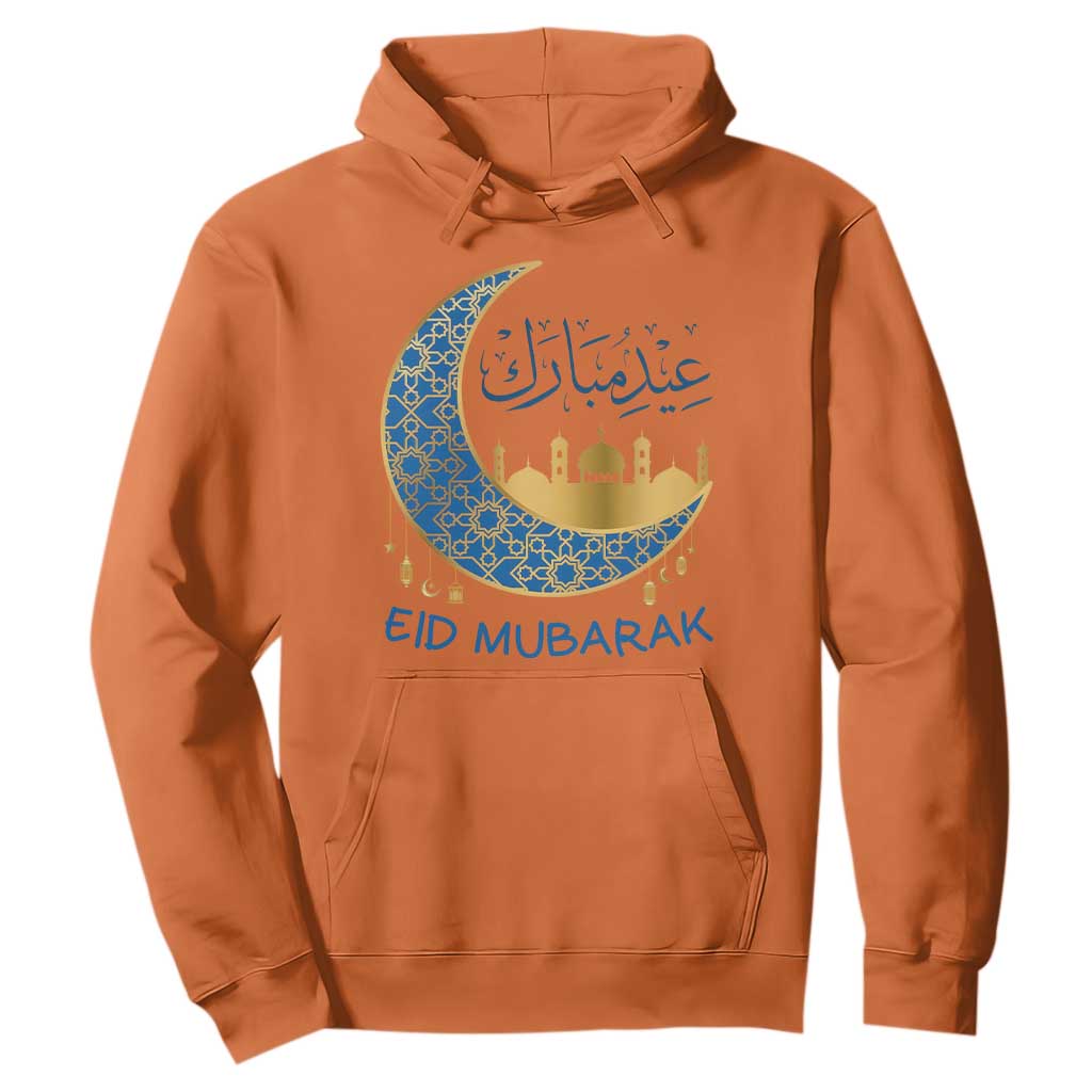 Eid Mubarak Crescent Moon Mosque Hoodie Arabic Calligraphy Islamic Celebration Gift TS02 Orange Print Your Wear
