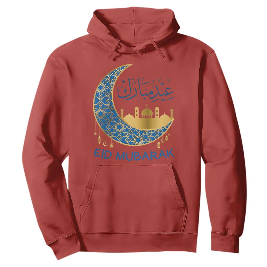 Eid Mubarak Crescent Moon Mosque Hoodie Arabic Calligraphy Islamic Celebration Gift TS02 Red Print Your Wear