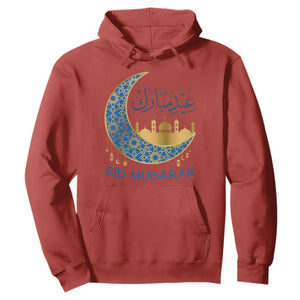 Eid Mubarak Crescent Moon Mosque Hoodie Arabic Calligraphy Islamic Celebration Gift TS02 Red Print Your Wear