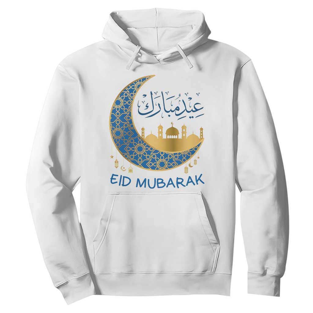 Eid Mubarak Crescent Moon Mosque Hoodie Arabic Calligraphy Islamic Celebration Gift TS02 White Print Your Wear