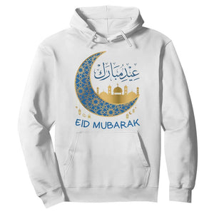Eid Mubarak Crescent Moon Mosque Hoodie Arabic Calligraphy Islamic Celebration Gift TS02 White Print Your Wear