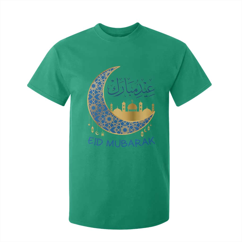 Eid Mubarak Crescent Moon Mosque T Shirt For Kid Arabic Calligraphy Islamic Celebration Gift TS02 Irish Green Print Your Wear